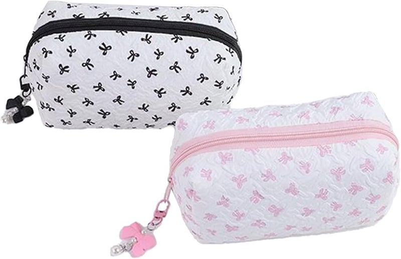 حقيبة مكياج كبيرة على شكل قوس، مجموعة من 2، حقيبة ناعمة وجمالية للنساء والفتيات للسفر والمدرسة - Image 1